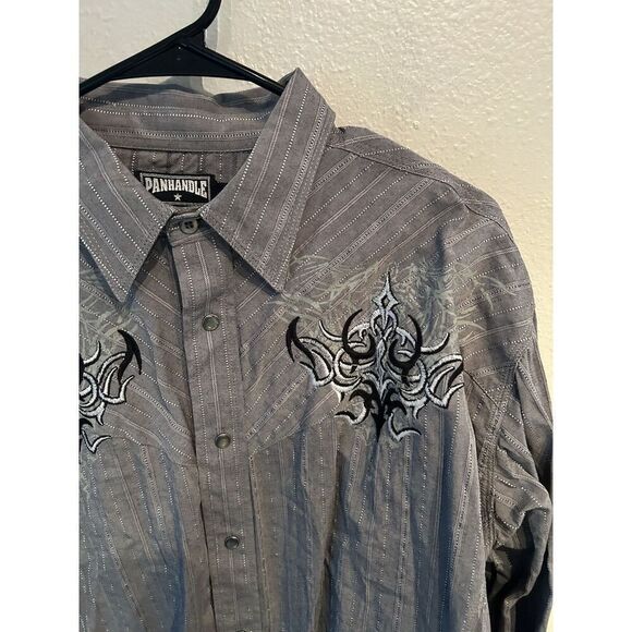 Panhandle Slim Mens XL Embroidered Pearl Snap Long Sleeve Shirt Gray - Picture 4 of 11